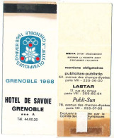 Pochette Pour Allumettes HOTEL De SAVOIE   Xèmes Jeux Olympiques D'Hiver De GRENOBLE 1968 Olympic Games 68 - Boites D'allumettes