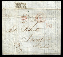 ● GRAN BRETAGNA 1842 ● Sete / Tessiture ● Piego In Epoca Penny Black Lettera Commerciale Con Annulli Rossi, Verso TRENTO - ...-1840 Vorläufer