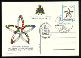 ● San MARINO 1984 ֍ U.P.U. Amburgo ● CARTOLINA POSTALE ● 1° Giorno Emissione ● Serie Completa ● - Postwaardestukken