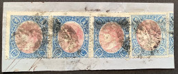 Spain Isabella II 1865 12c Scarce Strip Of Three + Single Of Diff Printing Used Sc.76, Fine Condition (España - Oblitérés