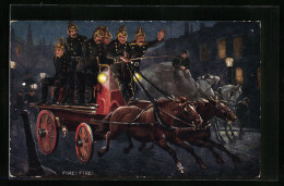 Künstler-AK Fighting The Flames, Pferdegespann-Löschwagen Der Feuerwehr  - Firemen