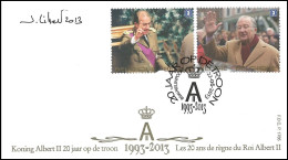 FDC (4350/51 - BL208) - SIGNÉ/GETEKEND/ZEICHEN - Roi Albert II 20 Ans De Règne / Koning Albert II, 20 Jaar Op De Troon - 2011-2014