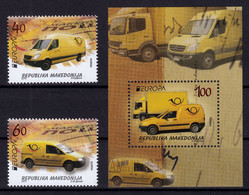 Macedonia 2013 EUROPA CEPT Postal Wehicles Cars Trucks Mercedes VW Volkswagen Transportation, Set And Block MNH - 2013