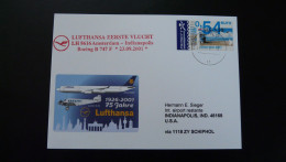 Premier Vol First Flight Amsterdam Indianapolis Boeing 747 Lufthansa 2001 - Lettres & Documents