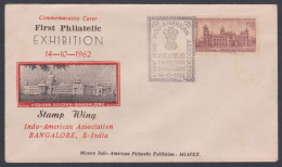 Inde India 1962 Special Cover Philatelic Exhibition, Indo-American Asociation, Vidhan Sabha Bangalore Pictorial Postmark - Storia Postale