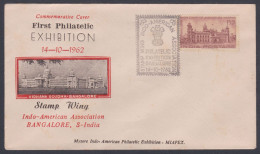 Inde India 1962 Special Cover Philatelic Exhibition, Indo-American Asociation, Vidhan Sabha Bangalore Pictorial Postmark - Brieven En Documenten