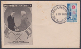 Inde India 1962 Special Cover Philatelic Exhibition, Indo-American Asociation, John F Kennedy, Nehru, Pictorial Postmark - Brieven En Documenten