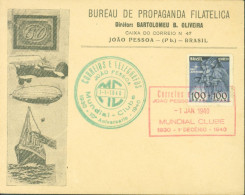 Bureau De Propaganda Filatelica Joao Pessoa Brasil Cachet Correios E Telegrafos Joao Pessoa Mundial Clube 10 Aniversario - Cartas & Documentos