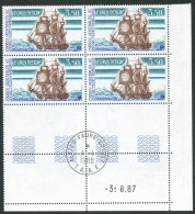 TAAF - N°135/137  - NAVIRES - 3 BLOCS DE 4 - COIN DATE OBLITERES EN MARGE ALFRED FAVRE CROZET - Used Stamps
