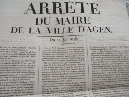 Affiche Placard 42 X 53 Environs Arrêté Ville D'Agen 24/5/1823 Réception S.A.R. Duchesse D'Angoulême Détail Préparatifs - Décrets & Lois