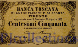 ITALIA - ITALY BANCA TOSCANA 50 CENTESIMI 1870 PICK NL XF+ - [ 4] Provisional Issues