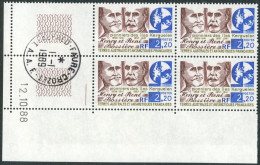 TAAF - N°147  - HENRI ET RENE BOSSIERE - 4 BLOCS DE 4 - COIN DATE 12.10.88  OBLITERES EN MARGE - Used Stamps