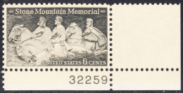 !a! USA Sc# 1408 MNH SINGLE From Lower Right Corner W/ Plate-# (LR/32259) - Stone Mountain Memorial - Ongebruikt