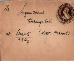 India Postal Stationery George VI 1A Baraut Meerut Cds - Cartoline Postali