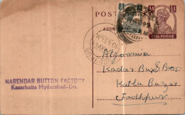 India Postal Stationery George VI 1/2A Jodhpur Cds Kasarhatta Hyderabad  - Cartes Postales