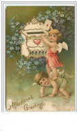 Carte Gaufrée - Affectionate Greeting - Angelots Déposant Une Lettre Dans Une Boite Aux Lettres (vendu En L'état) - Dia De Los Amorados