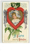 Carte Gaufrée - A Greeting From Thy Valentine - Portrait D'une Jeune Femme Dans Un Coeur - Dia De Los Amorados