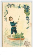 Carte Gaufrée - With Love's Greeting - Enfant Sur Une Barque - Valentine's Day