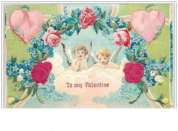 Carte Gaufrée - To My Valentine - Angelots Sur Un Nuage - Saint-Valentin