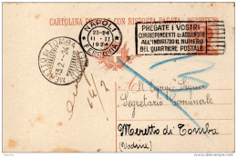 1924 CARTOLINA CON ANNULLO MERETTO DI TOMBA UDINE + TARGHETTA - Stamped Stationery