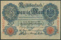 Dt. Reich 20 Mark 1914, DEU-41b Serie Y/O, Leicht Gebraucht (K1550) - 20 Mark