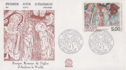 Enveloppe  FDC  1er  Jour  ANDORRE   ANDORRA    Fresque   Romane     1988 - FDC