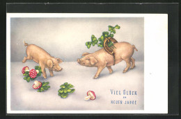 Künstler-AK Schwein, Kleeblätter, Pilze Und Hufeisen  - Pigs