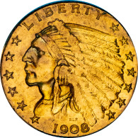 Etats-Unis - 2,5 Dollars Tête Dindien 1908 - 2.50$ - Quarter Eagles - 1908-1912: Indian Head