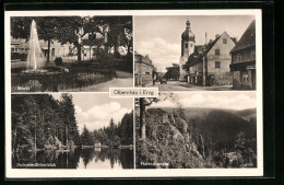 AK Olbernhau I. Erzgeb., Markt, Strassenpartie, Natzschungtal, Pulvermühlenteich  - Olbernhau