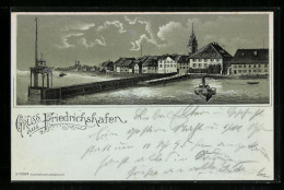 Mondschein-Lithographie Friedrichshafen, Uferpartie Mit Dampfboot  - Friedrichshafen