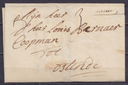 LSC (sans Contenu) De MENIN 11 Août 1738 Pour OSTENDE - Man. "menin" - Port "3" - 1714-1794 (Pays-Bas Autrichiens)