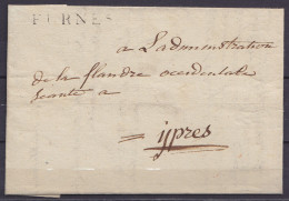 L. Datée 24 Messidor An 3 (12 Jullet 1795) De OOSTDUINKERKE En Franchise Administrative Pour YPRES - Griffe "FURNES" - 1794-1814 (Période Française)