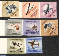 Hungary 1954 Flying Day 8v, Imperforated, Mint NH, Sport - Transport - Gliding - Aircraft & Aviation - Ongebruikt