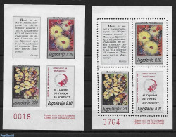 Yugoslavia 1990 Red Cross, 2 S/s A/B With Number, Mint NH, Health - Nature - Red Cross - Flowers & Plants - Unused Stamps