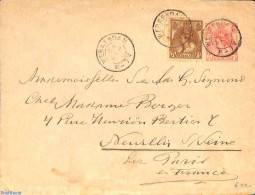 Netherlands 1900 Envelope 5c, Uprated To France, From WERKENDAM (kleinrond), Used Postal Stationary - Covers & Documents