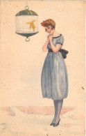 ILLUSTRATEUR - BOMPARD - FEMME - OISEAU EN CAGE - SERIE 932 - 5 - Bompard, S.