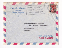 Lettre Guyane Française Cayenne Ets. A. Grenier Etablissements Klaxon Courbevoie Automobile Marianne à La Nef 25F - 1959-1960 Marianne In Een Sloep