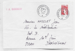 SABINE 1FR40 ROUGE SEUL LETTRE PORTE AVIONS CLEMENCEAU 2.4.1981 + GRIFFE P.A. CLEMENCEAU - Poste Navale