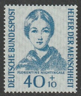 BRD: 1955, Mi. Nr. 225, Wohlfahrt: Helfer Der Menschheit (VI), 40+10 Pfg. Florence Nightingale.     **/MNH - Neufs