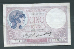 BILLET  5 FRANCS VIOLET  - 967 Q.57532 - Laura 10327 - 5 F 1917-1940 ''Violet''