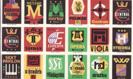 Czech Republic, 18 X Matchbox Labels, Hotels Meteor, Merkur, Central, Tatran, Evropa, Opera, Hybernia Axa Družba Centrum - Zündholzschachteletiketten