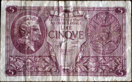 ITALIE - Billet 5 Lire - Regno D'Italia – 5 Lire