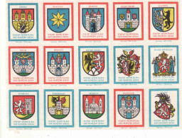 Czech Republic, 15 X Matchbox Labels, Erby - Wappen - Coats Of Arms - Praha Benešov Beroun Kladno Kolín Melník Nymburk - Zündholzschachteletiketten