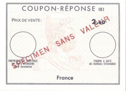 FRANCE COUPON REPONSE 2F60 SURCHARGE " SPECIMEN SANS VALEUR " LETTRE COVER - Coupons-réponse