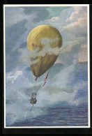 AK Ballon Helvetia Auf Weltrekordfahrt Im Oktober 1908, Stempel Ballon-Post Knie 1958  - Balloons