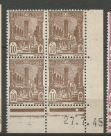 TUNISIE Blocs 4 N° 273 Coin Daté  27 / 7 / 45 NEUF** SANS CHARNIERE NI TRACE  / Hingeless  / MNH - Unused Stamps