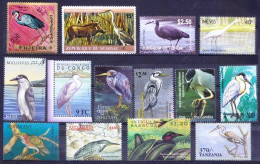 Heron, Water Birds, MNH Lot Of 14 Different Stamps - Cranes And Other Gruiformes