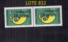 ARGENTINA 1975 GJ 1704/a IMPLEMENTACION DE LA CODIFICACION POSTAL  "1 DE 10 DEBAJO DE LA V" Y COMUN EN PAREJA MINT - Ungebraucht