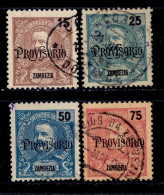 ! ! Zambezia - 1902 D. Carlos W/OVP "Provisorio" (Complete Set) - Af. 42 To 45 - Used - Zambezia