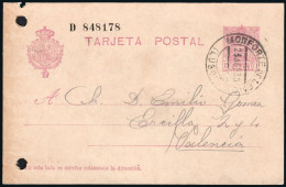 Lugo - Edi O EP 57 - Entero Postal Mat "Monforte De Lemos 23/Ag./30" A Valencia - Taladro De Empresa - 1850-1931